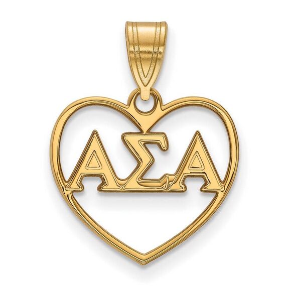 14K Plated Silver Alpha Sigma Alpha Heart Greek Letters Pendant - Picture 1 of 4
